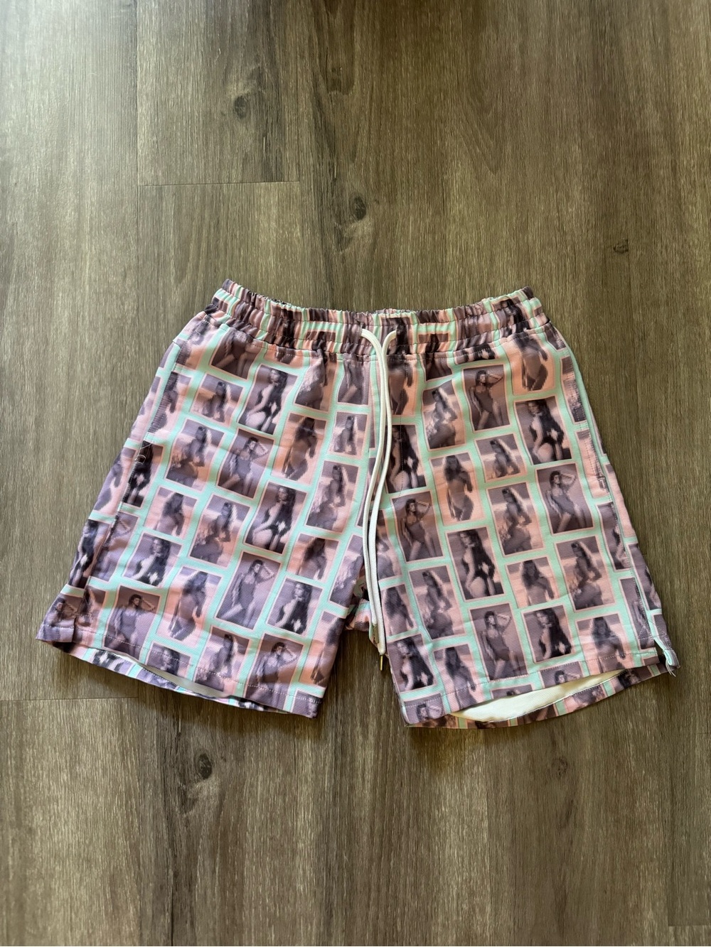 STAMPD Men's Pink/Light Blue Graphic Swim Shorts with Drawstring